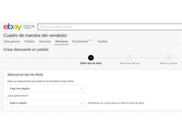 Captura de pantalla de la página Crear descuento en pedido en el Cuadro de mandos del vendedor