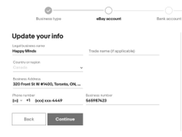 Screenshot of update your info page.