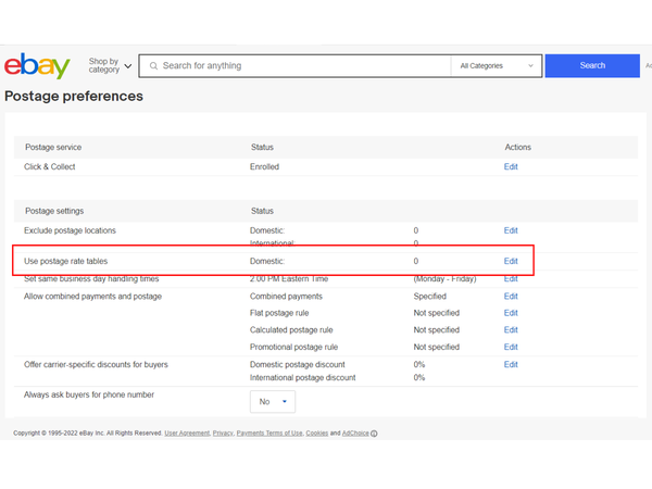 Find the option ‘Use postage rate tables’