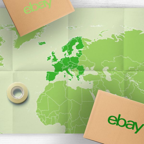 Cartina dell'Europa con pacchi eBay