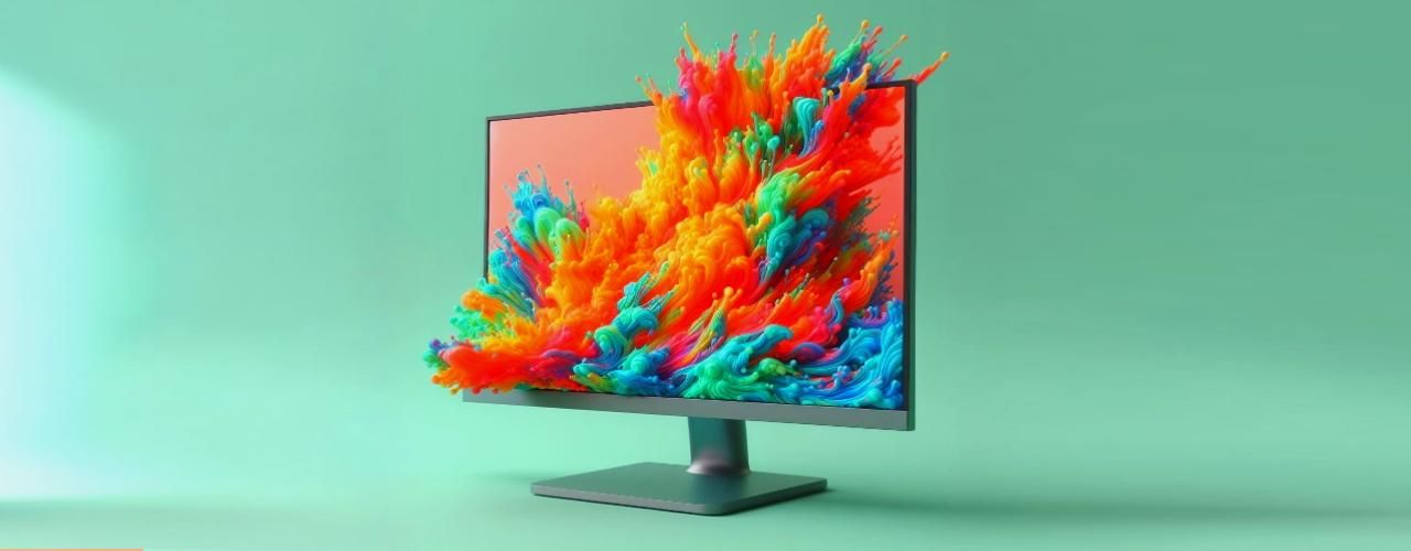 Eine Farbenpracht explodiert aus einem Monitor.